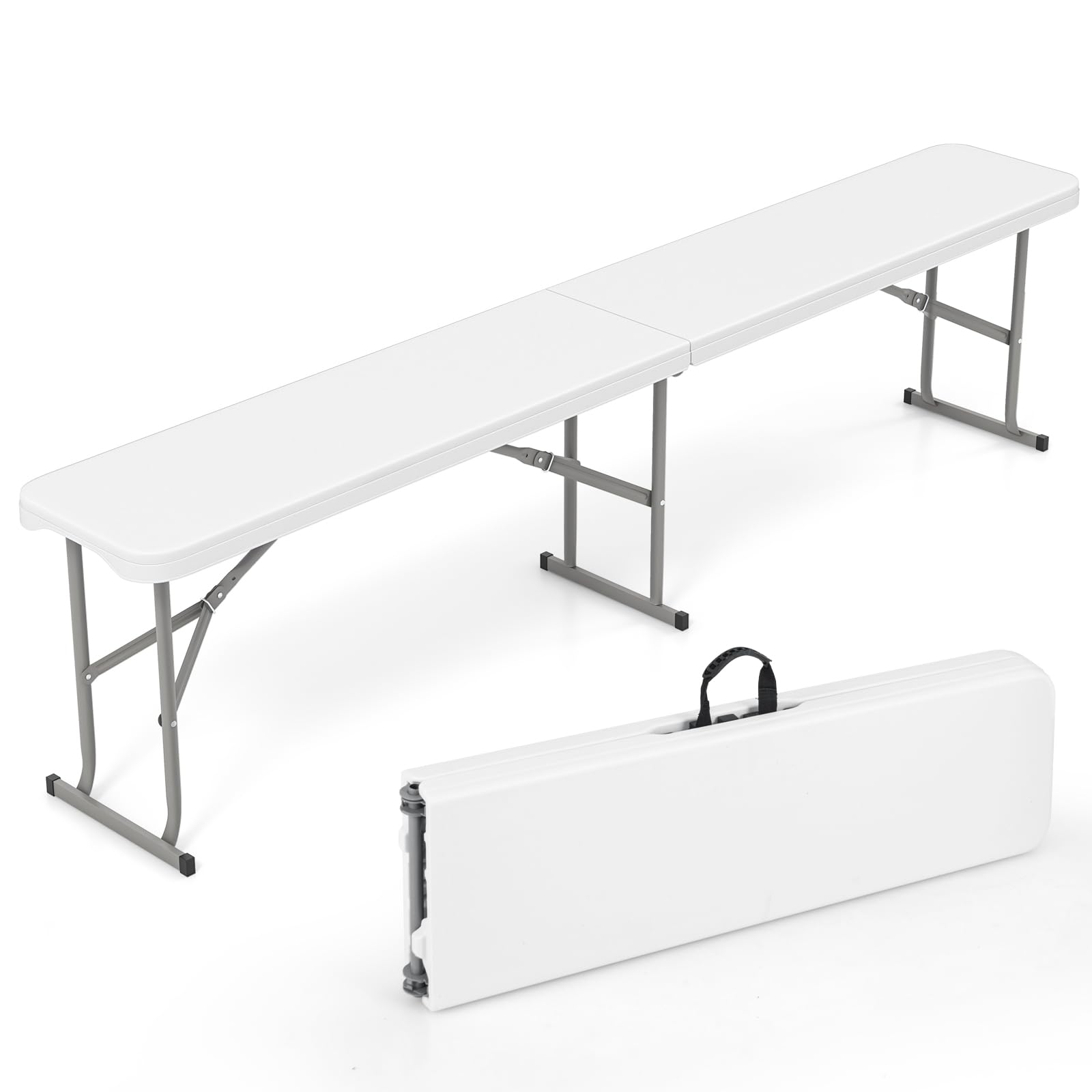 Banc pliant en plastique Tangkula de 1,8 m, banc pliant avec poignée de transport, tapis antidérapant